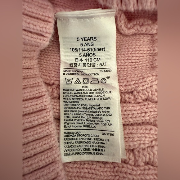Baby GAP Cable Knit Sweater – Pink – Size 5T - Picture 3 of 4